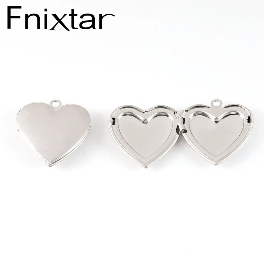 Fnixtar Love Heart Photo Frame Charm  Stainless Steel Memory Locket Pendant For Women DIY Memory Necklace 22mm 20piece/lot