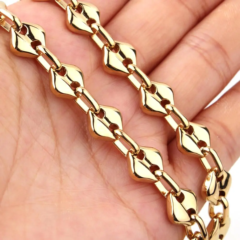 Coffee Beans Link Chain 10MM Wide Necklace For Men Stainless Steel Rope Link chain Necklaces Fashion Hip hop Men Jewelry