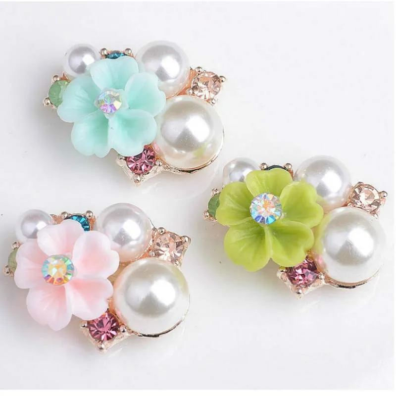 2017New 60Pcs Resin Flowers Rhinestone Pearl Buttons for Wedding Decoration and DIY Hair Accessories RM64