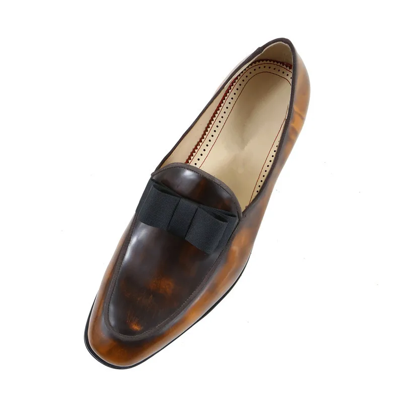 

2018 Vintage Style Men Brown leather Shoes Bowknot Slip-on Oxfords Wedding Flats Butterfly-knot Men Dress Shoes