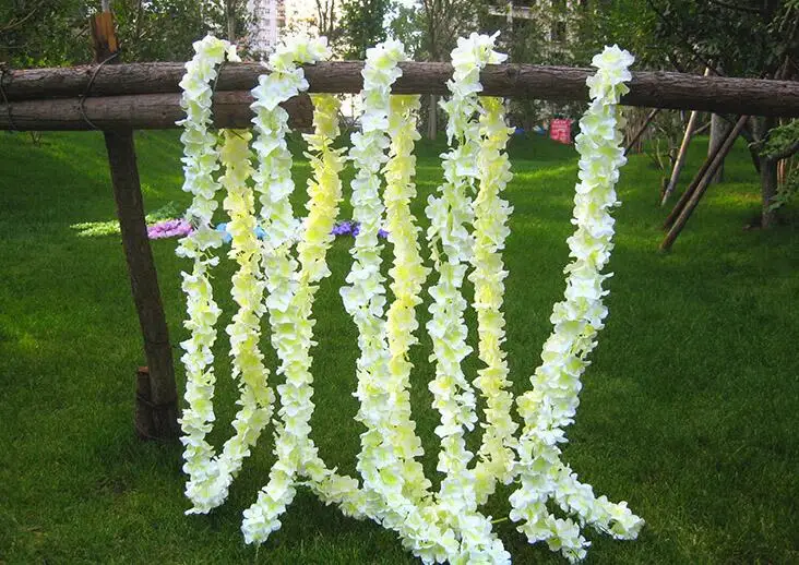 

Long Artificial Silk Flower 80"(2meters) Hydrangea Wisteria Garland For Garden Home Wedding Decoration Supplies 8 Colors HW011