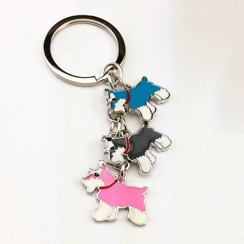 Schnauzer dog key chains for men women alloy metal dog pendant bag charm car keychain Best friend key ring holder gifts