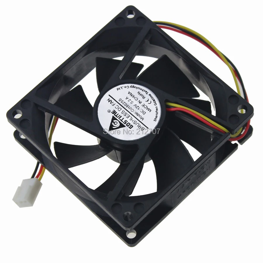 1000pcs Gdstime 3Pin 12V 8cm 80x80x25mm Brushless DC Cooling Fan 80mm