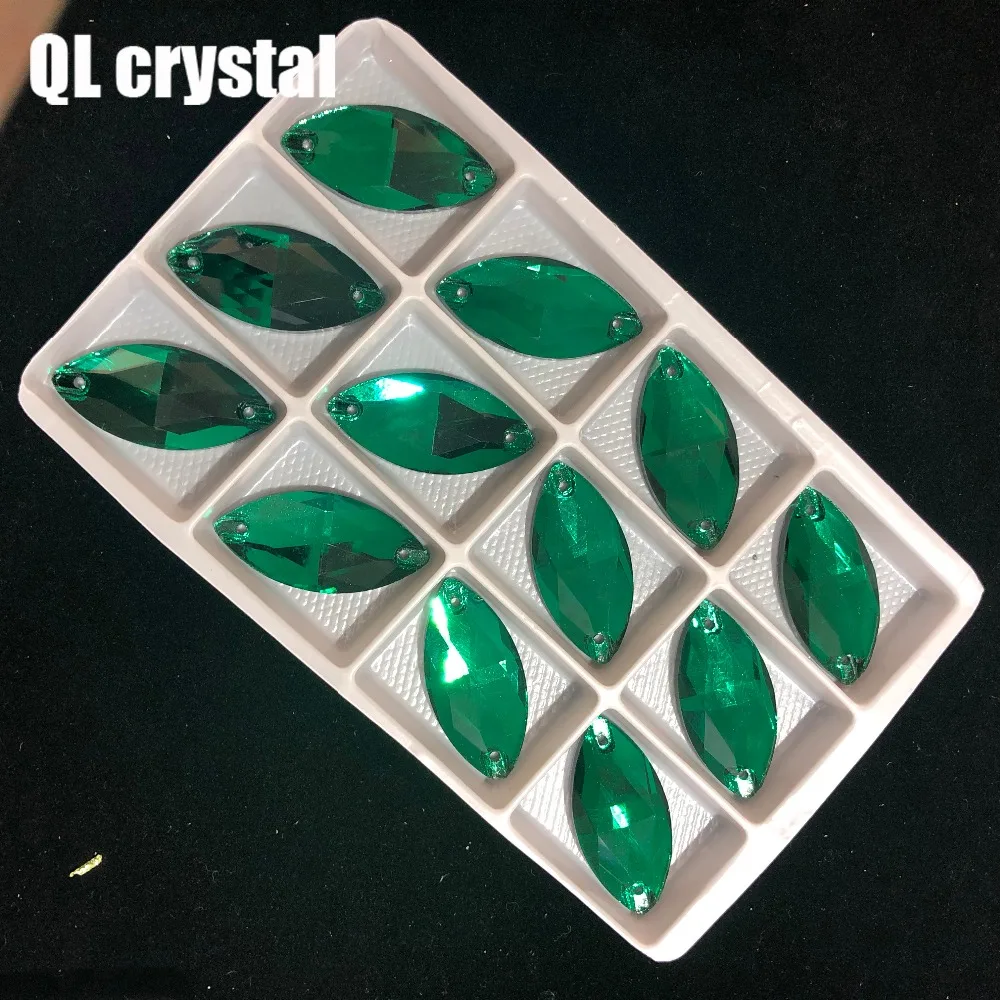 ALL Size Malachite Green Navette Sew on Crystal Rhinestones Flatback Marquise Sew on stone for Making wedding DIY  bags shose