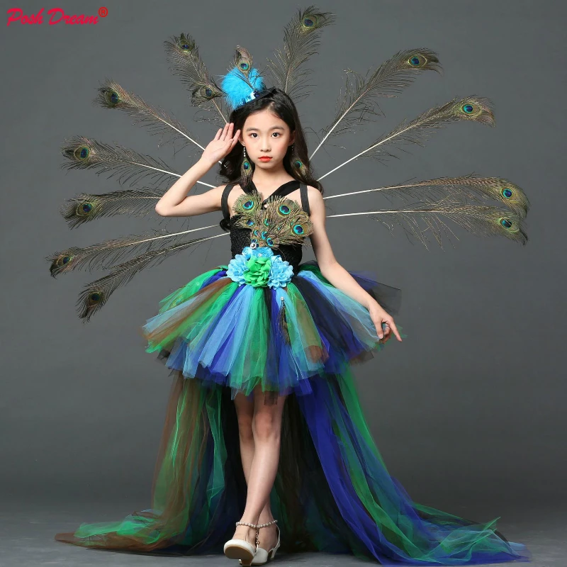POSH DREAM Girl Peacock Flower Party Tutu Dresses for Halloween with Train  Tulle Peacock Princess Children Party Evening Dress - AliExpress 1501