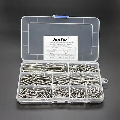 300pcs DIN7981 Assortment Kit Phillips Pan Head Self Tapping Screws Freeship