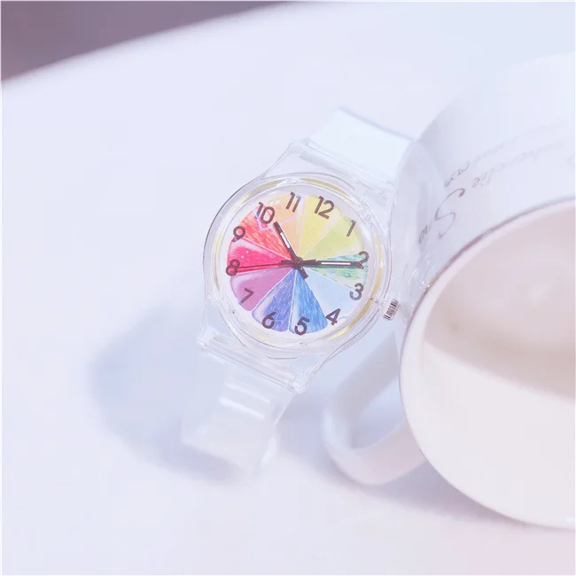 Children\'s Quartz Watches Fashion Color Dial Silicone Transparent Strap Students Wrist watch Girls Boy Clock Relogio Feminino