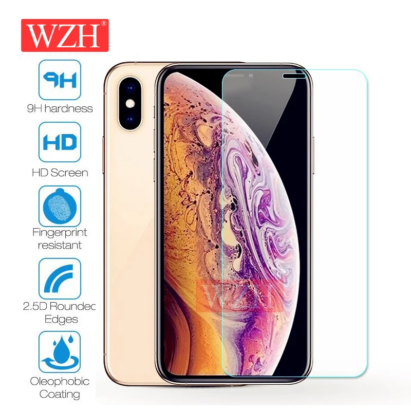 WZH Tempered Glass For iPhone XS XR XS MAX Screen Protector Cover For iPhone 8 X 7 6 6S Plus 5 5S SE XS 6.1 6.5 5.8 inch 2018