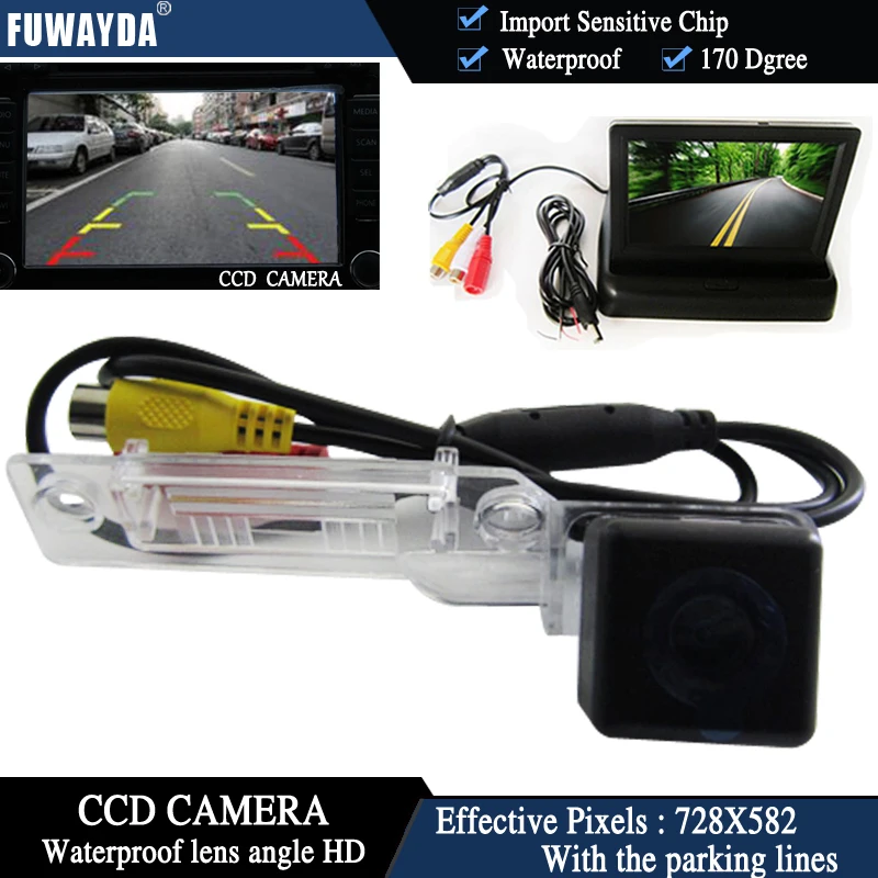 

FUWAYDA CCD Chip Car RearView Camera for VW Golf Passat Touran Caddy Superb/T5 Transporter/Multivan+4.3Inch foldable LCD Monitor