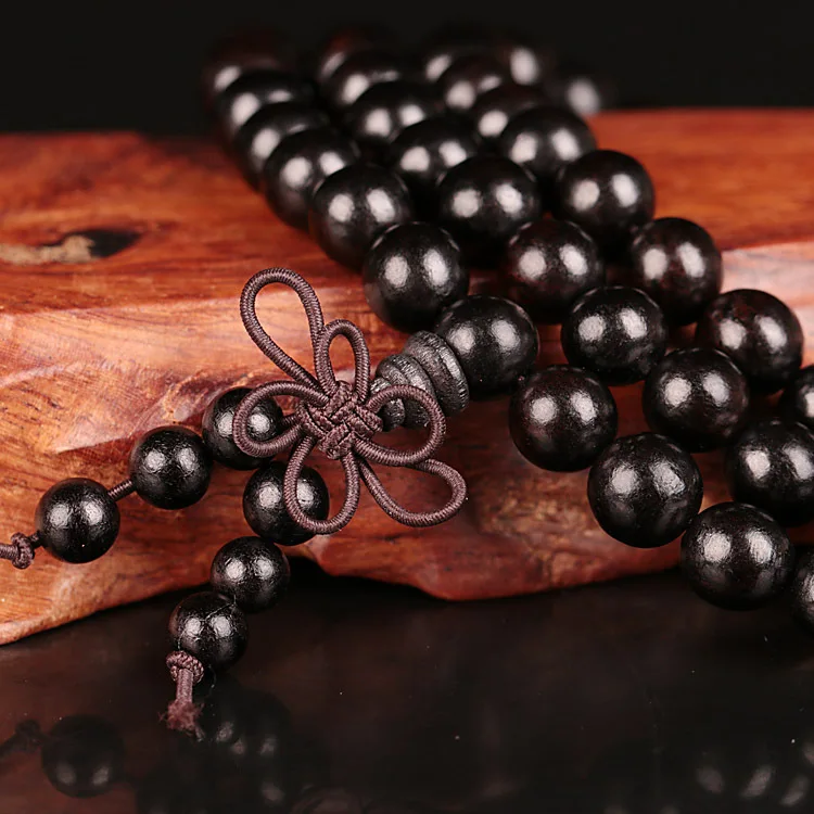 6mm 8mm 10mm 12mm *108 Beads Ebony Wood Buddhist Buddha Meditation Prayer Bead Mala Bracelet Women Men Yoga Jewelry