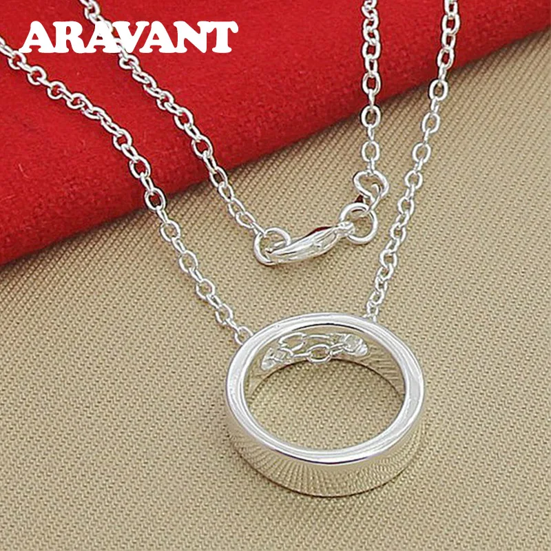 

925 Silver Jewelry Round Circle Pendant Necklace Chain For Women Wedding Jewelry Gifts