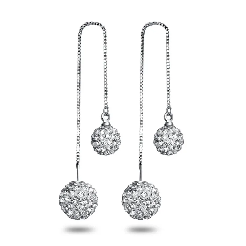 925 Silver Needle Fashion Shiny Crystal Shambhala Ladies Drop Earrings Jewelry Female Women Anti Allergy Drop Shipping