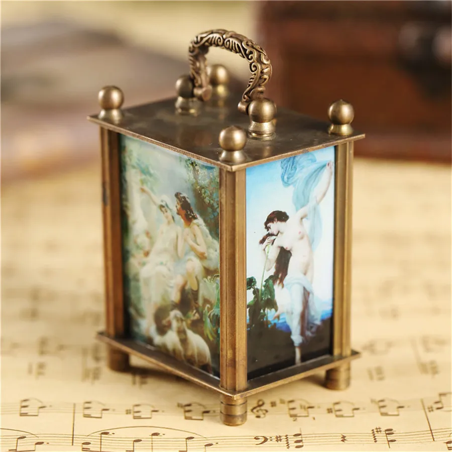 Unique Retro Painting Mechanical Table Watch Bracket Clock Vintage Antique Art Square Bronze Home Decoration Watch Clock