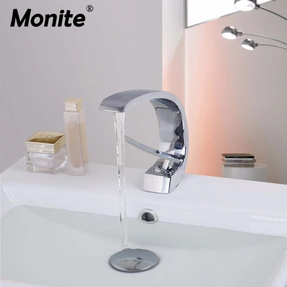 Monite Concise Bathroom Faucet Chrome finish Brass Basin Sink Faucet Single Handle water tap 9910 Polished Basin Mixer Tap