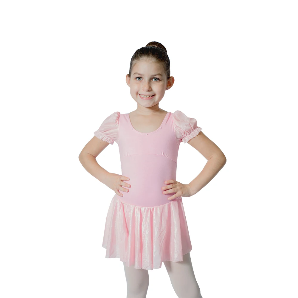 

Light River Blue Cotton/Lycra Puffy Sleeve Leotards Dress with Mesh Skirts Lovely Ballet Dress for Girls