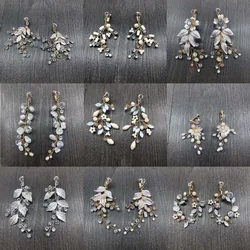 SLBRIDAL Handmade Rhinestones Crystal Pearl Clip on Wedding Dangle Earring Bridal Chandelier Earring Fashion Women Girls Jewelry