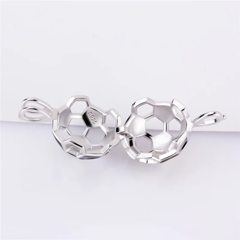 CLUCI 925 Sterling Silver Soccer Ball Charms Pendant Women Jewelry Gift Real Silver 925 Soccer Shaped Pearl Cage Locket SC373SB