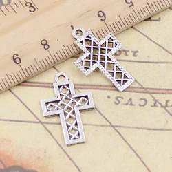 30pcs Charms Hollow Grid Cross 24x16mm Tibetan Silver Color Pendants Antique Jewelry Making DIY Handmade Craft