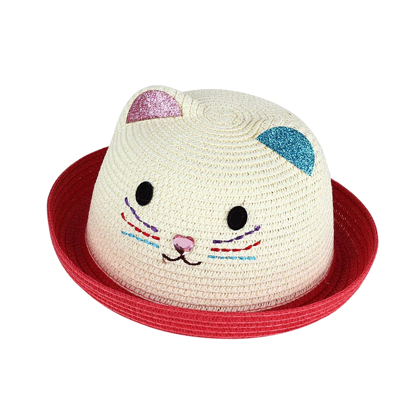 Children\'s Hat Summer Girls Panama Hat Cartoon Kitty Straw Cap For Boys Baby Sun Hip Hop Hats Caps