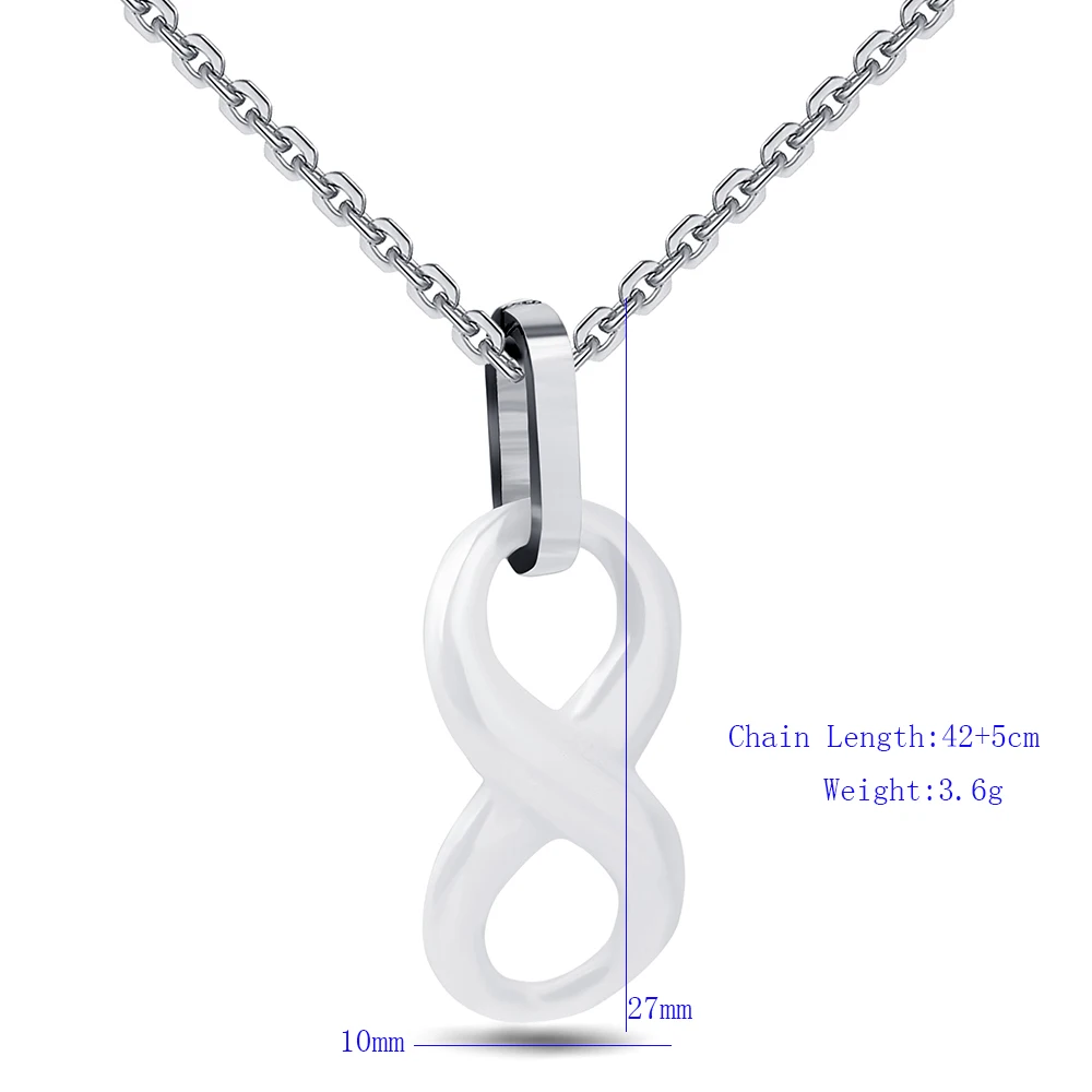 Simple Style Ceramic Infinity Pendant Necklaces White and Black With Stainless Steel Chain Environmentally Jewelry  For Women