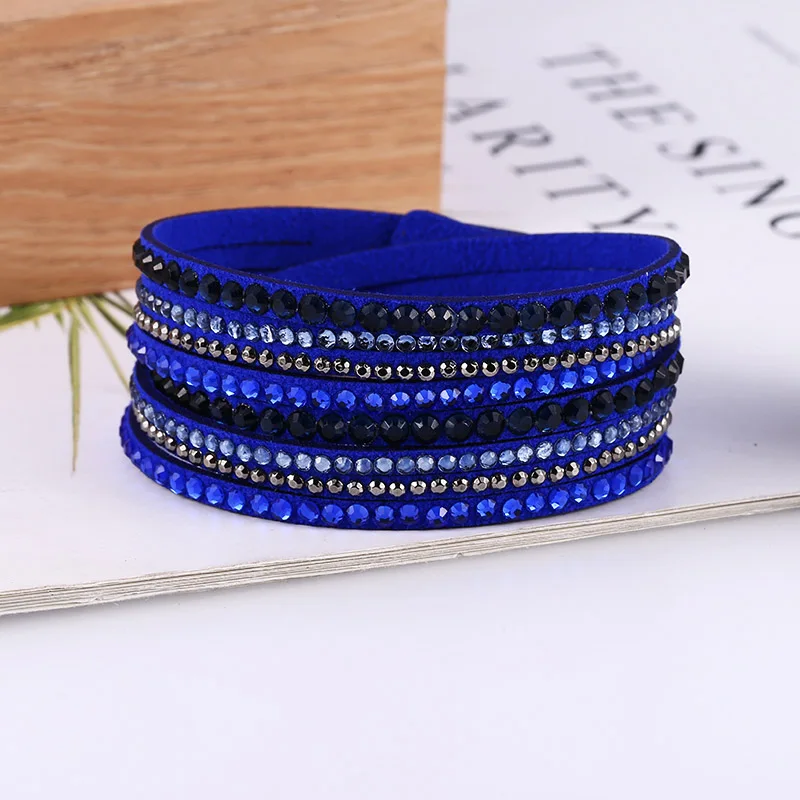 HOCOLE Vintage Leather Wrap Multilayer Bracelets For Women Fashion Crystal Rhinestone Bracelet Female Party Gift Charm Jewelry