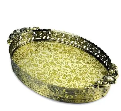 Irregular Oval Metal Serving Tray, Storage Tray for Fruit, Hotel, Restaurant, Home Decoration, Bronze, Silver, 34.5x20.5cm