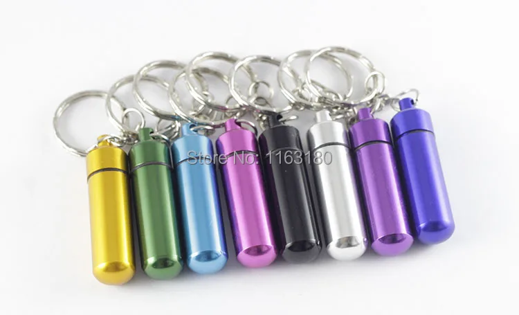 600 pcs/lot Waterproof Aluminum Pill Box Case Bottle Keychain Metal Holder Container for Travel Camping Hiking free shipping