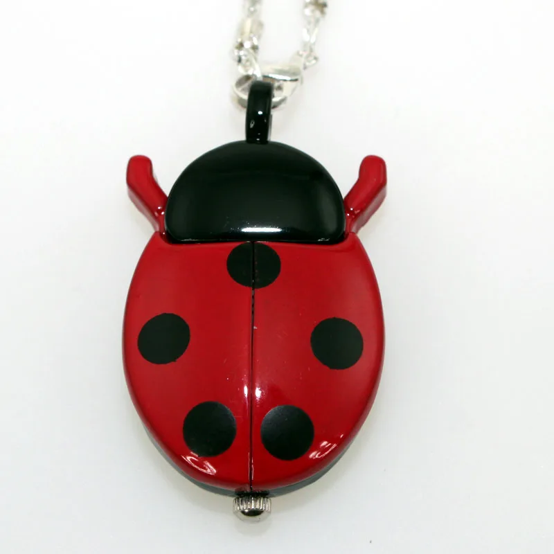 Wholesale Price 10pcs/Lot Red Ladybug Beetle Necklace Pendant Pocket Quartz Watch Chain Battery Included Gift GL02RT