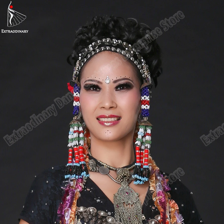 Buikdans Hoofddeksels Tags Opknoping Kralen Kwastje Tribal Accessoire Hand Gemaakt Hoofddeksels Gypsy Vrouwen Stage Performance Sieraden