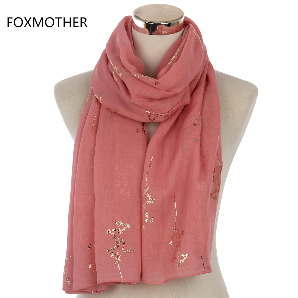 FOXMOTHER New Design Femal Black Grey Red Metallic Gold Foil Glitter Floral Shawls Wrap Scarf For Women