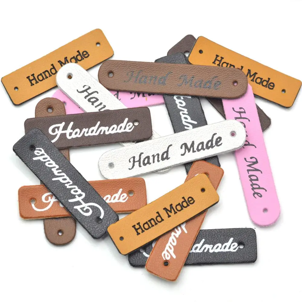 KALASO Wholesale 30pcs Handmade Labels Tags Clothes Garment PU Leather Hand Made Jeans Bags DIY Craft Sewing Supplies