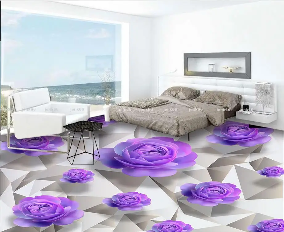 

PVC waterproof floor 3D wall murals wallpaper floor Purple roses romantic Bathroom 3D Floor Home Decoration