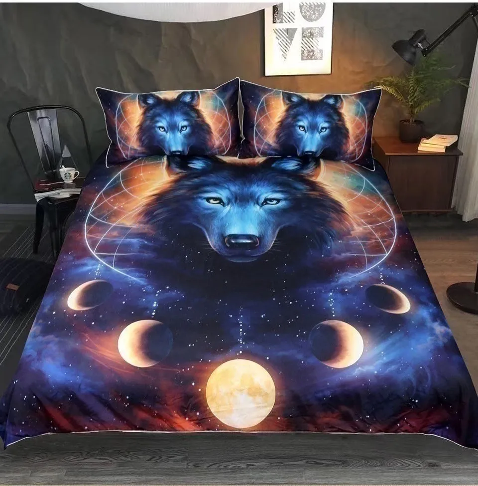 Dreamcatcher Bedding Set Queen Moon Eclipse Duvet Cover 3D Wolf Bed Set 3pcs Galaxy Bedclothes For Kids Adults