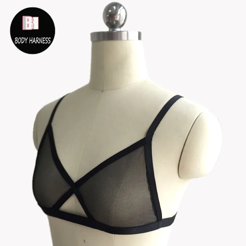 New design!translucent gauze harness bra women sexy lingerie Harajuku Gothic body harness black bondage lingerie harness