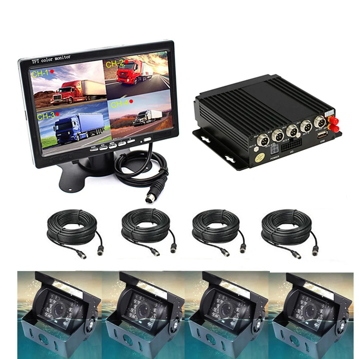 4CH Car Vehicle DVR H.264 720P AHD SD 4G Wireless GPS Realtime Video Recorder Box +7