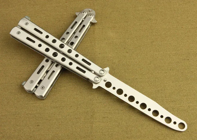 

1PC Solid Steel Butterfly Knife No Edge Penknives Folding Not Sharp Training With Nylon Scabbard Outdoor Equipment KX 254