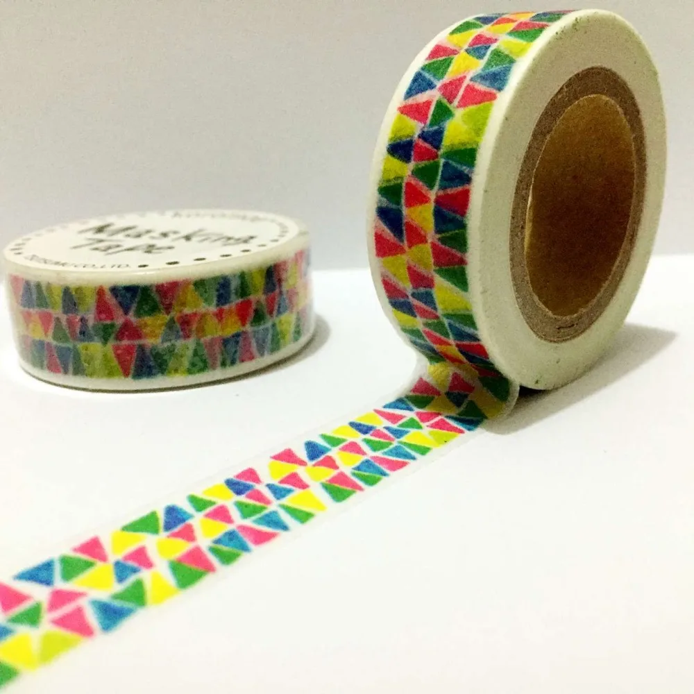 Cinta de Papel washi de alta calidad, cinta adhesiva japonesa washi de 15mm x 10m, triángulos de color, envío gratis