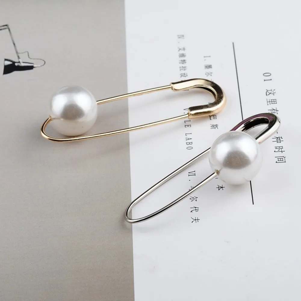 Simulated Pearl Big Pin Brooches for Women Simple Coat Accessories Women Girls Suit Pins Corsage Scarf Buckle Fashion Jewelry