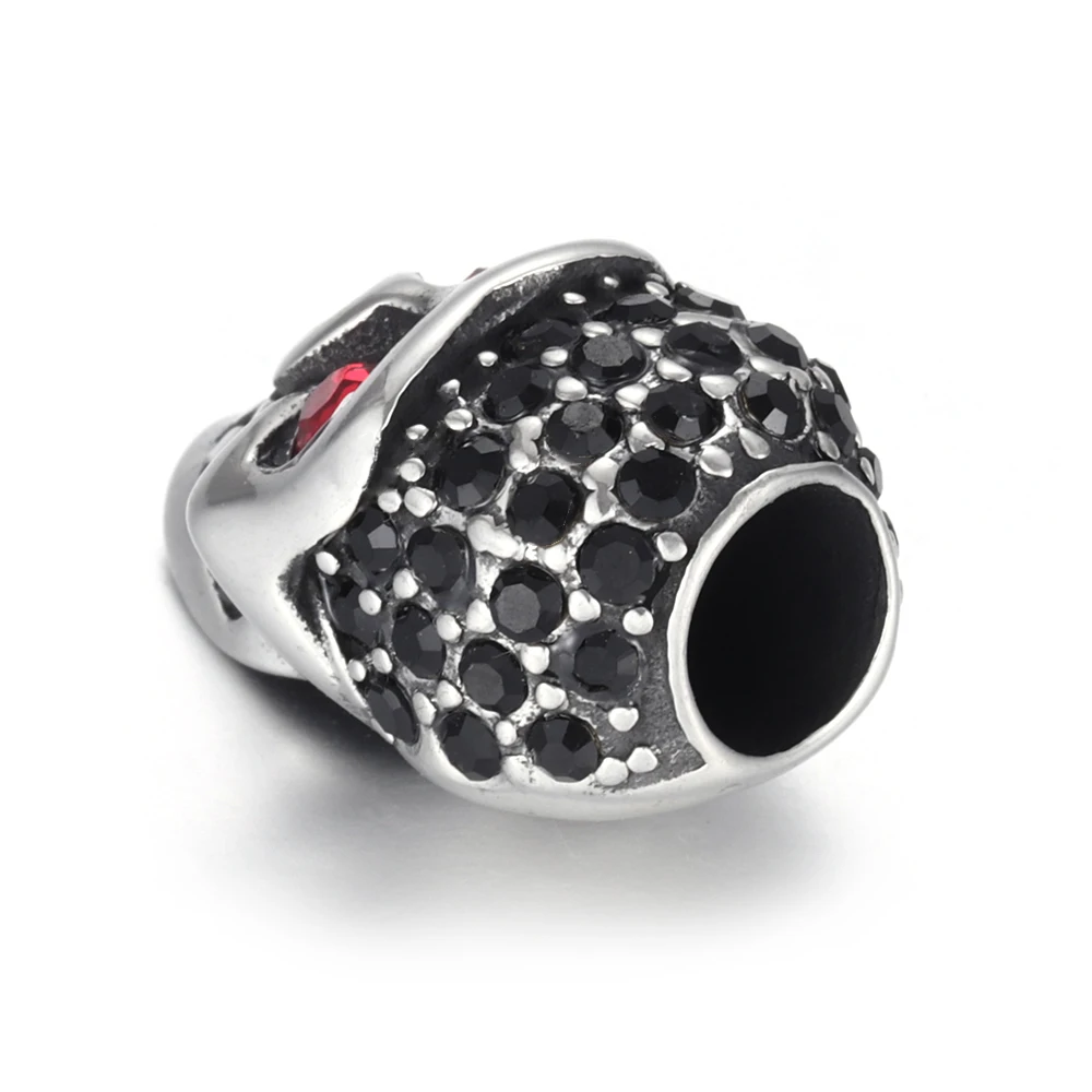 Stainless Steel Beads Red Eye Skull Rhinestone Metal Large Hole 6mm Slider DIY Men Bracelet Punk Jewelry Making Supplies