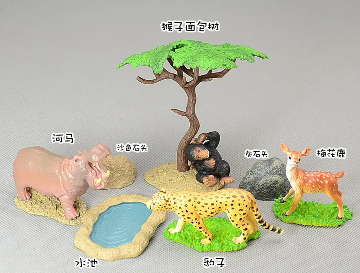 

Solid animal model toy monkey bread tree leopard hippopotami sika deer onta