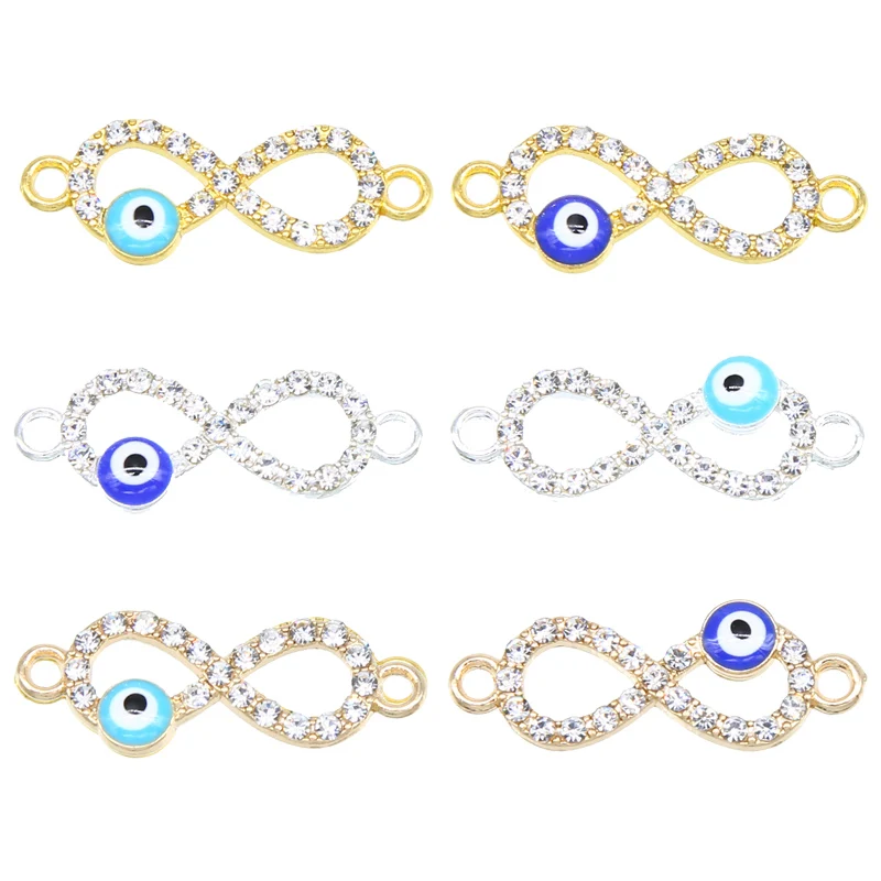 

6pcs wholesale Silver Plated Enamel Ladybug Crystal Infinity Connectors for Jewelry Making Bracelet Accessories DIY Craft