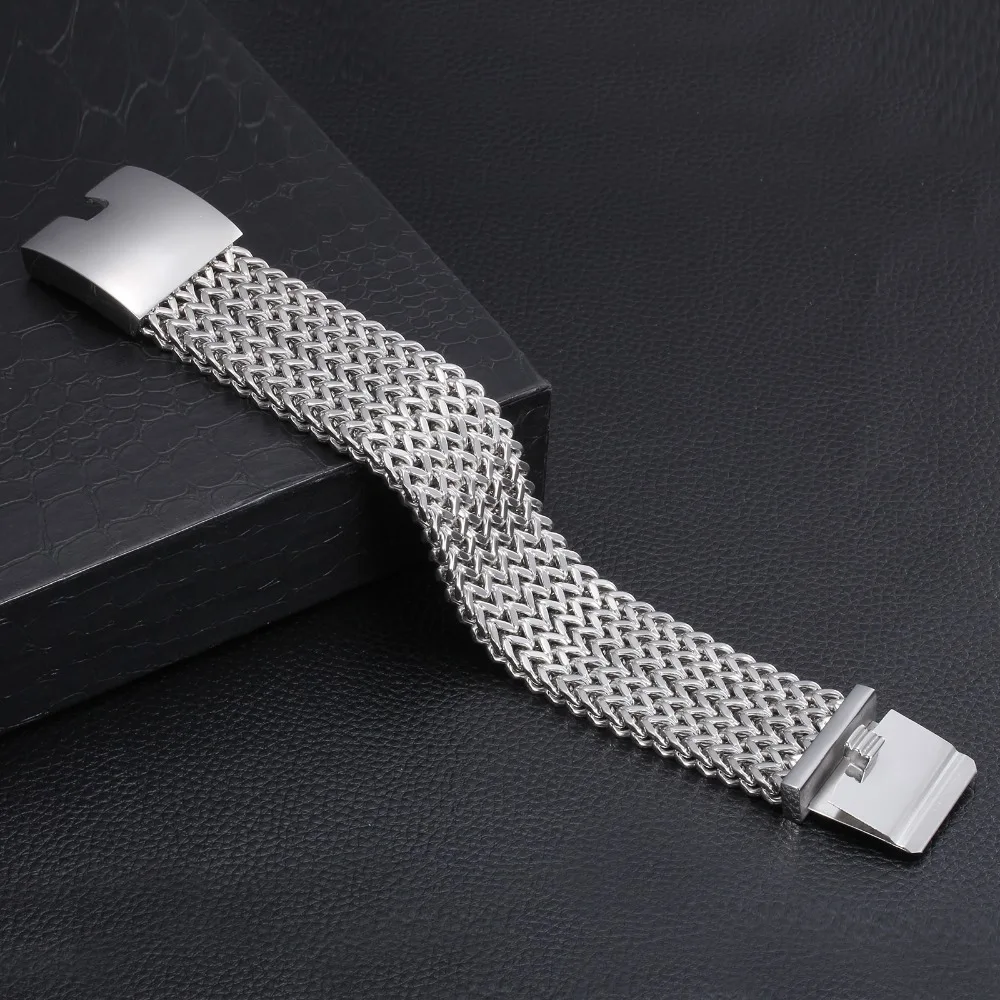 Wide Stainless Steel Bracelet Very Big Heavy Cool Biker Jewelry Silver color Curb Cuban Chain Top Quality Men\'s Bracelet Bangle