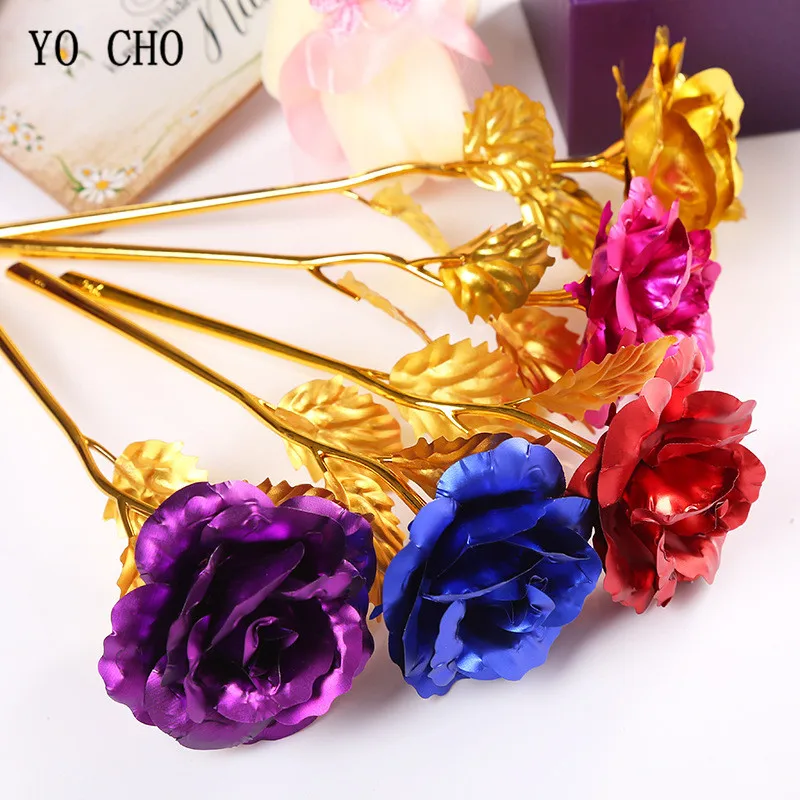 YO CHO DIY Gold Foil Rose Wedding Decoration Beautiful Flower Rose Valentine's Day Gift Artificial Flower For Mother Wife Lover