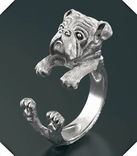 newest wholesale punk English bulldog Ring free size hippie animal bulldog Ring jewelry for pet lovers