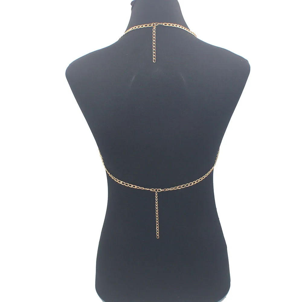 Sexy Bikini Chainmail Tops Harness Bra Body Chest Chain Gold Color Body Jewelry Boho Necklace Girls Gift BY147-1