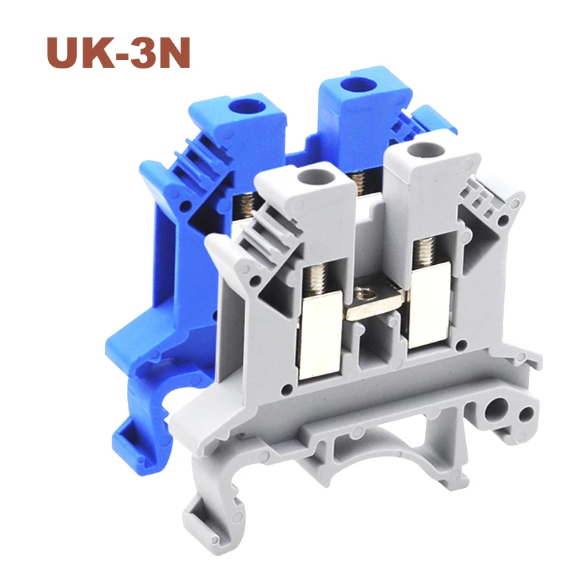 Din rail mount screw terminal blocks Bornier UK-3N electrical wire cable terminals block Copper morsettiera connector 14awg 41A