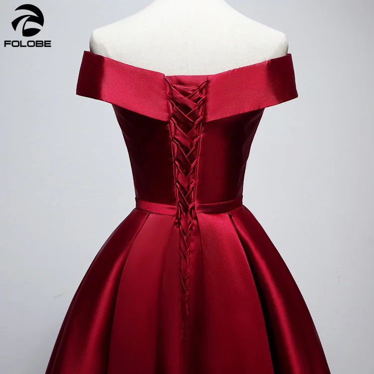 FOLOBE Burgundy Pink Elegant Knee length Solid Party Dresses Off the Shoulder Women Formal Dress Vestidos