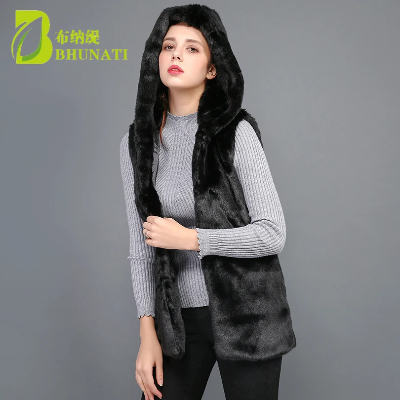 Jackets For Women Fur Coat  Thick Warm Hooded Faux Rabbit Fur Vest Women High-Grade Cap Fashion Cardigan Faux fur Coat Women