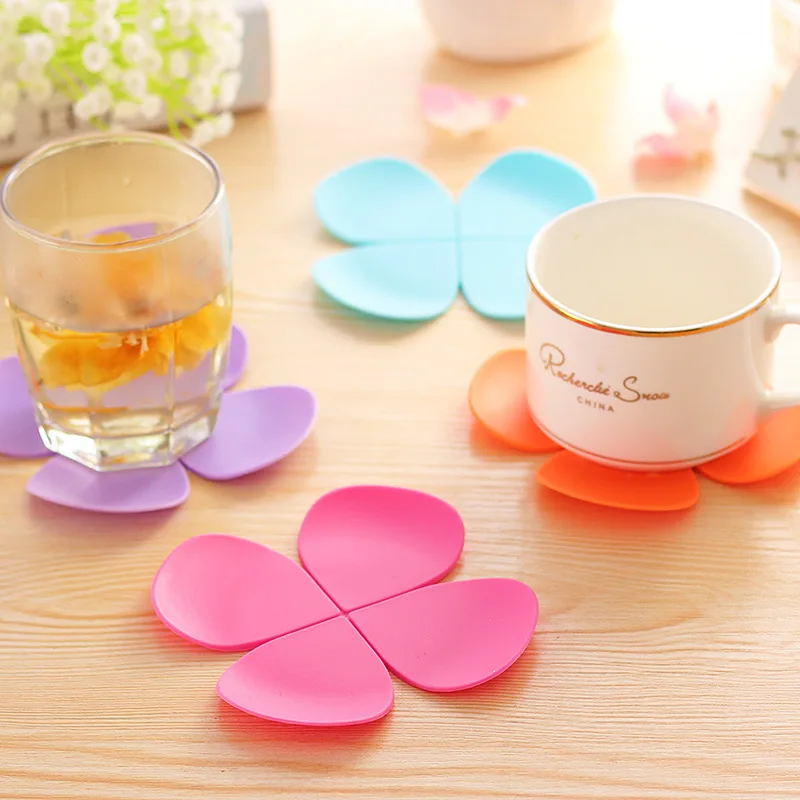 Lucky Silicone Cup mat Cute Colorful Clover Cup Coaster Cup Cushion Holder Drink Cup Placemat Mat Pads Coffee Pad