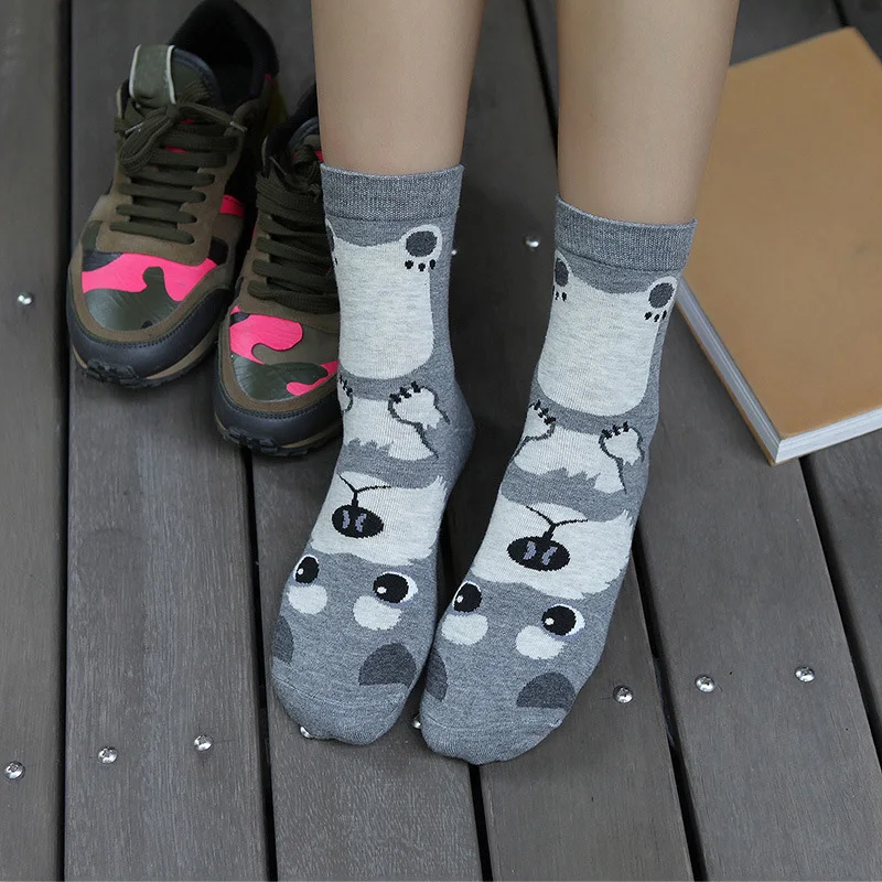 elegant creative cute animal pug women cotton socks lovely dog jacquard female printing tube socks funny husky floor meias soks